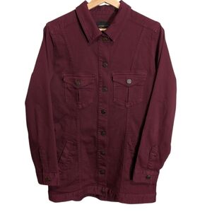 Liverpool Women's Burgundy Button-Up Long Trucker Chore Jean Jacket Size Med